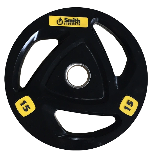 Диск для штанги Smith WP085-15 c 3-м хватом, обрезиненный, 15кг