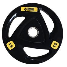 Диск для штанги Smith WP085-15 c 3-м хватом, обрезиненный, 15кг