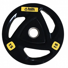 Диск для штанги Smith WP085-15 c 3-м хватом, обрезиненный, 15кг
